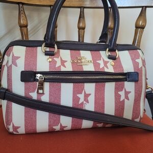 Coach Pink Star-Striped Satchel Bag